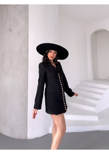 Kadın Gold Çıt Çıt Detaylı Tasarım Model Uzun Blazer Ceket Elbise fiyatları