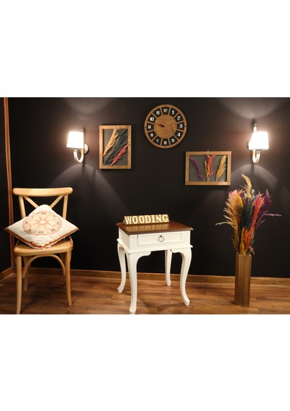 Çekmeceli Masif Beyaz Ceviz Komodin - Yan Sehpa