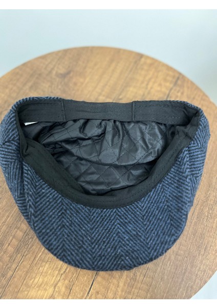Erkek Kışlık Kaşe Kumaş Desenli Arkası Lastikli Standart Kasket Şapka (Newsboy Cap) fırsatları