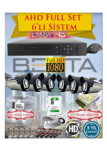 2mp Ahd 1080P 6 Kameralı Güvenlik Seti modelleri