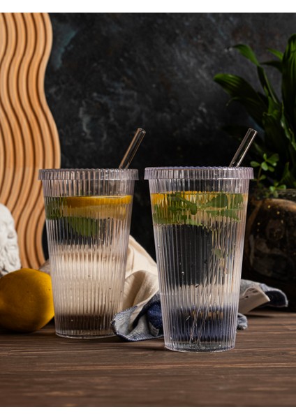 2li Set Pinterest Model Origami Çizgili Mika Kapaklı Cam Pipetli Bardak fiyatları
