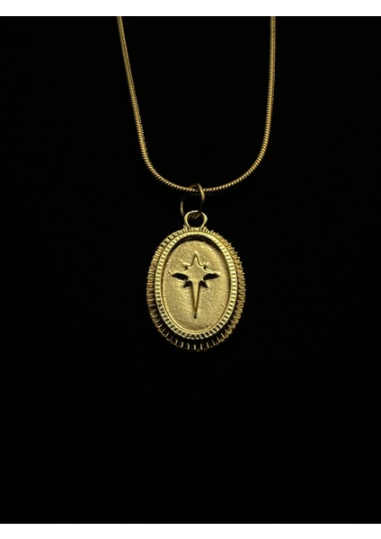 Altın Kaplama Çelik Zincirli Kuzey Yıldızı Kolye 45+5 cm