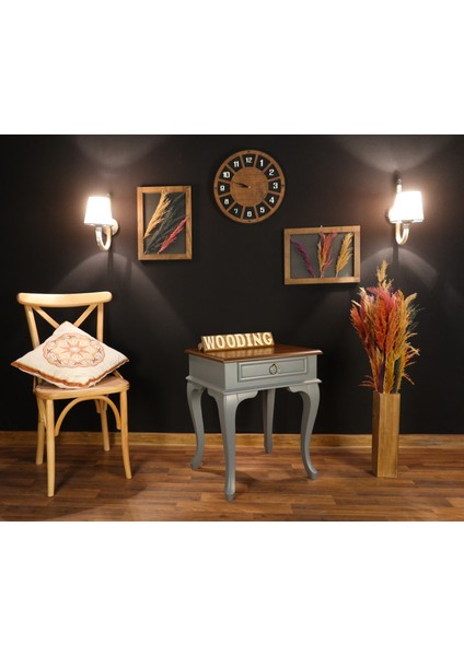 Çekmeceli Masif Gri Ceviz Komodin - Yan Sehpa