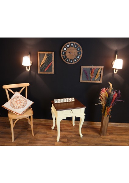 Çekmeceli Masif Krem Ceviz Komodin - Yan Sehpa indirimleri