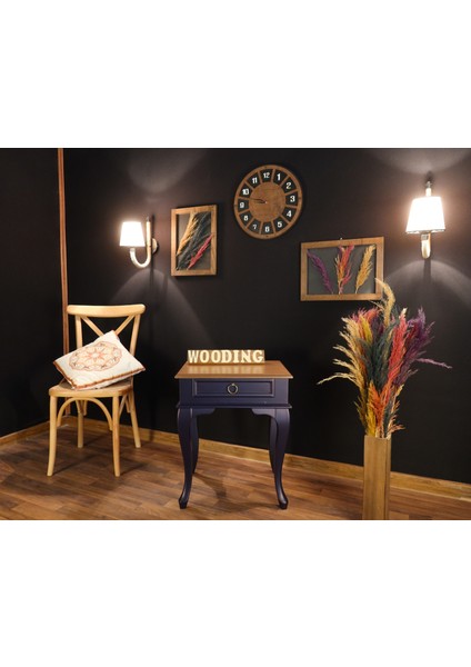 Çekmeceli Masif Lacivert Naturel Komodin - Yan Sehpa indirimleri