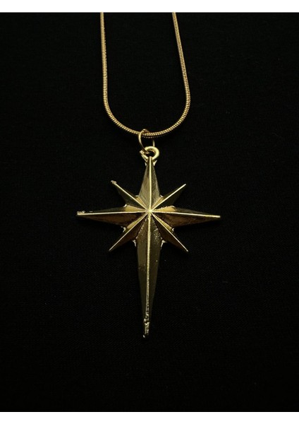 Altın Kaplama Çelik Zincirli Kuzey Yıldızı Kolye 45+5 cm