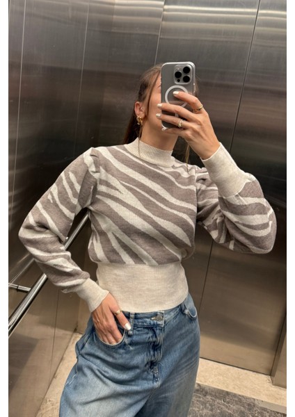 Balon Kol Desenli Dik Yaka Triko Kazak AW25KZ0038