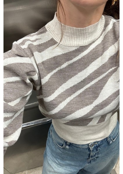 Balon Kol Desenli Dik Yaka Triko Kazak AW25KZ0038 fiyatları