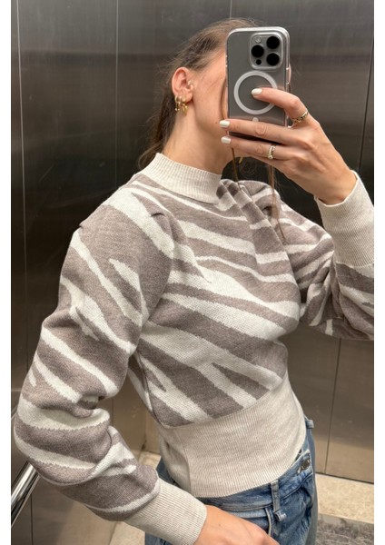 Balon Kol Desenli Dik Yaka Triko Kazak AW25KZ0038 modelleri