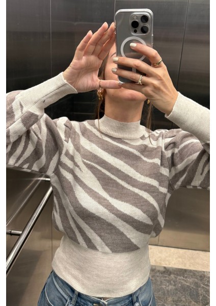 Balon Kol Desenli Dik Yaka Triko Kazak AW25KZ0038 fırsatları