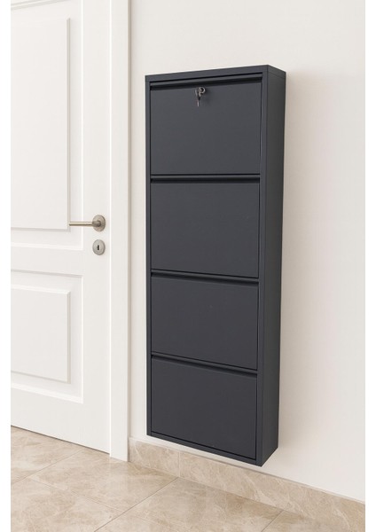 4 Lü Kilitli Antrasit Metal Ayakkabılık Karlıhome