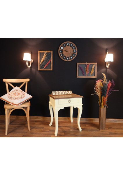 Çekmeceli Masif Krem Naturel Komodin - Yan Sehpa