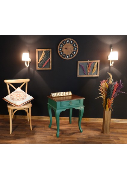 Çekmeceli Masif Yeşil Ceviz Komodin - Yan Sehpa