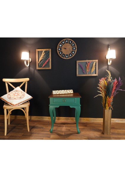 Çekmeceli Masif Yeşil Ceviz Komodin - Yan Sehpa fırsatları