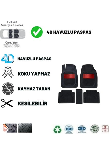 Renault Clio 2 Hb 2004 Uyumlu Havuzlu Ünıversal Yeni Nesil Plus Paspas Siyah - Kırmızı