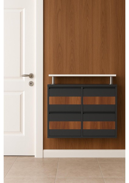 2+2 Antrasit Desenli Metal Ayakkabılık