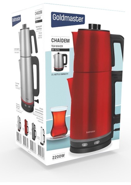 Kırmızı 2200W Paslanmaz Çelik Damlatmaz Çay ve Su Isıtıcı