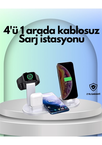 Allzey Iphone, Apple Watch ve Airpods ile Uyumlu 4'ü 1 Arada Şarj Ünitesi – Tüm Apple Cihazları Tek Noktada