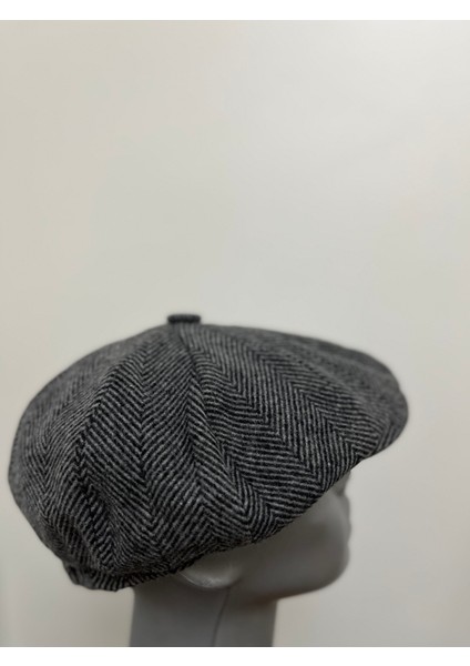Erkek Kışlık Kaşe Kumaş Desenli Arkası Lastikli Standart Kasket Şapka (Newsboy Cap) fırsatları