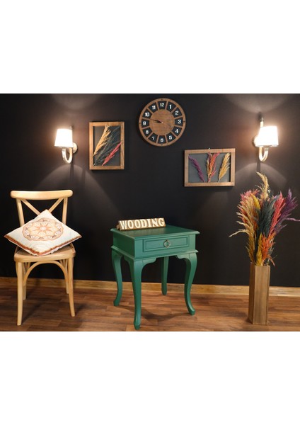 Çekmeceli Masif Yeşil Komodin - Yan Sehpa