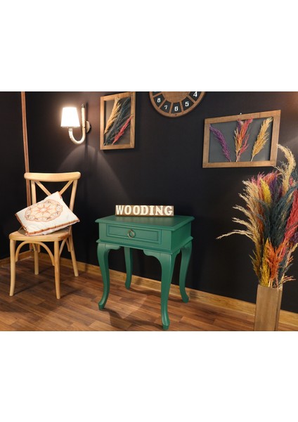 Çekmeceli Masif Yeşil Komodin - Yan Sehpa indirimleri