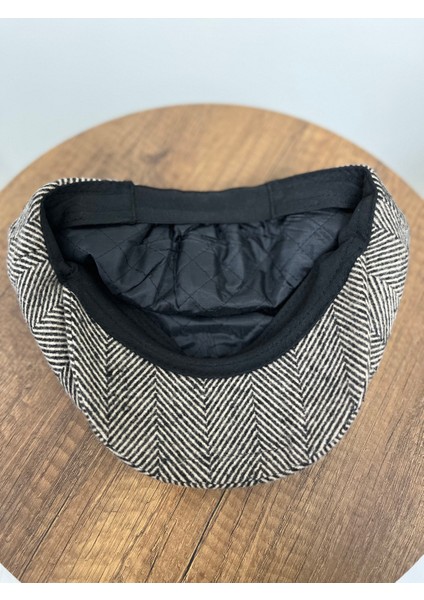 Erkek Kışlık Kaşe Kumaş Desenli Arkası Lastikli Standart Kasket Şapka (Newsboy Cap) fırsatları