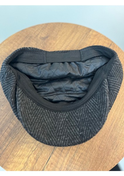 Erkek Kışlık Kaşe Kumaş Desenli Arkası Lastikli Standart Kasket Şapka (Newsboy Cap) fırsatları