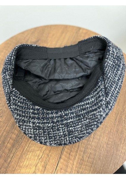 Erkek Kışlık Kaşe Kumaş Desenli Arkası Lastikli Standart Kasket Şapka (Newsboy Cap) fırsatları