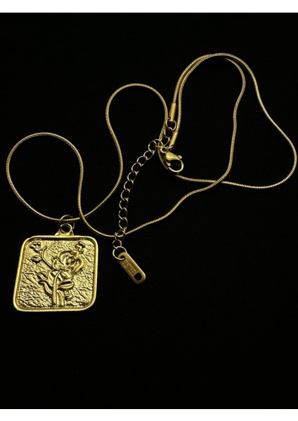 Altın Kaplama Çelik Zincirli Gül Detaylı Kolye 45+5 cm fiyatları