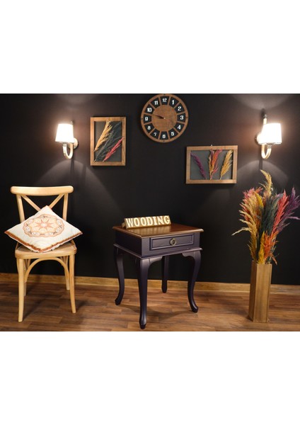 Çekmeceli Masif Lacivert Ceviz Komodin - Yan Sehpa