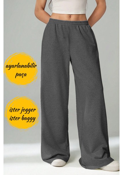 Unisex Çift Cepli Eşofman Altı - Ayarlanabilir Paça: Jogger & Baggy - Siyah Gri Antrasit modelleri