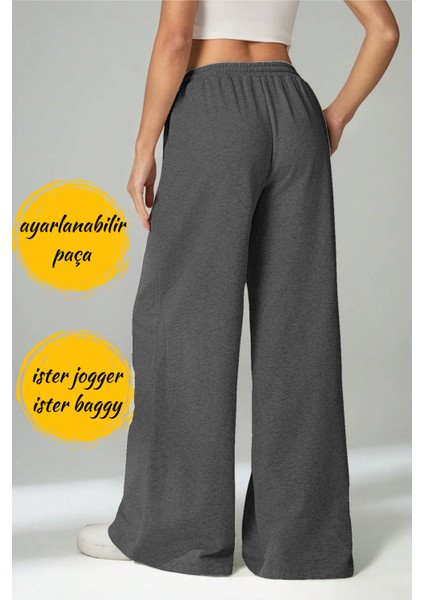 Unisex Çift Cepli Eşofman Altı - Ayarlanabilir Paça: Jogger & Baggy - Siyah Gri Antrasit fırsatları