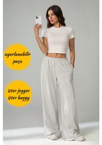 Unisex Çift Cepli Eşofman Altı - Ayarlanabilir Paça: Jogger & Baggy - Siyah Gri Antrasit fiyatları