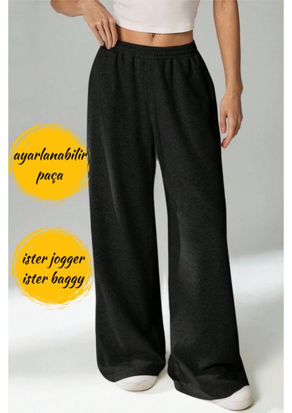 Unisex Çift Cepli Eşofman Altı - Ayarlanabilir Paça: Jogger & Baggy - Siyah Gri Antrasit