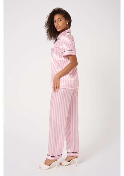 Missayza V.s 2109 Model Çizgili Kısa ve Uzun Kol Saten Pijama Takım modelleri