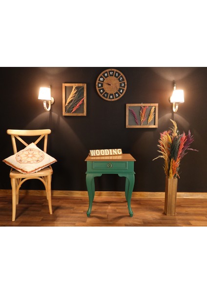 Çekmeceli Masif Yeşil Naturel Komodin - Yan Sehpa modelleri