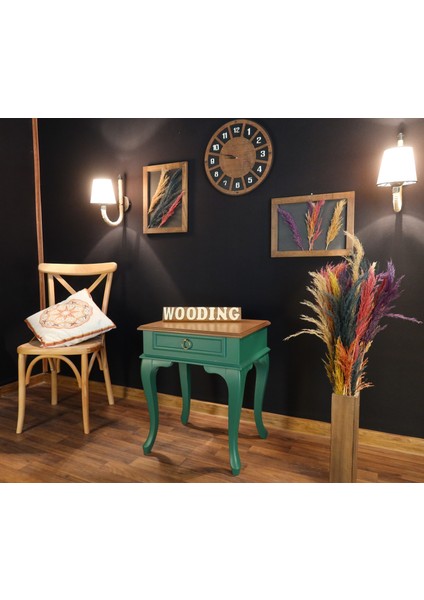 Çekmeceli Masif Yeşil Naturel Komodin - Yan Sehpa fırsatları