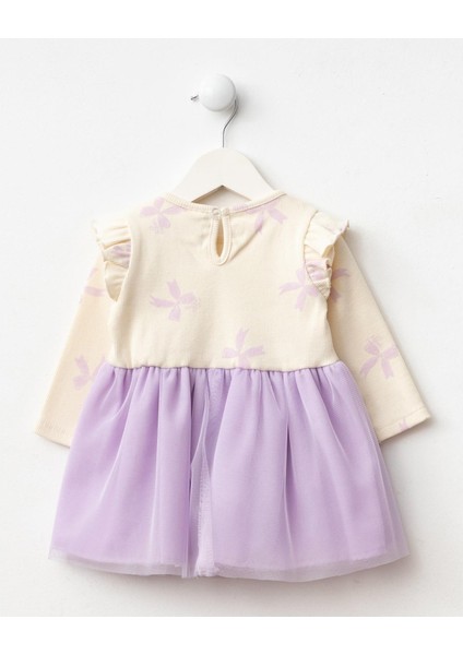 Kız Bebek Pamuklu Lila Tüllü Fiyonklu Elbise - Uzun Kollu Ribana modelleri