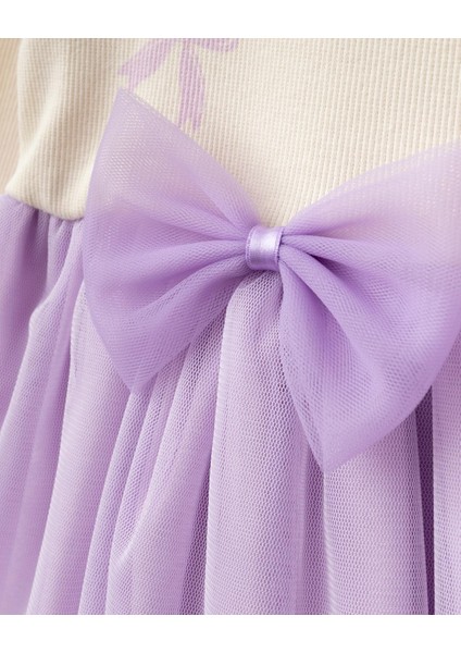 Kız Bebek Pamuklu Lila Tüllü Fiyonklu Elbise - Uzun Kollu Ribana fırsatları