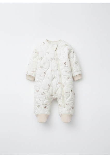 Unisex Çocuk Pamuklu Ekru Çift Fermuarlı Hayvancık Desenli Uyku Tulum fiyatları