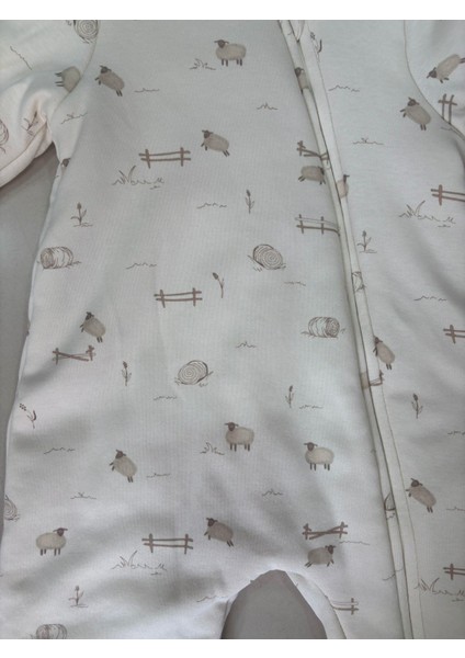 Unisex Çocuk Pamuklu Ekru Çift Fermuarlı Hayvancık Desenli Uyku Tulum fırsatları
