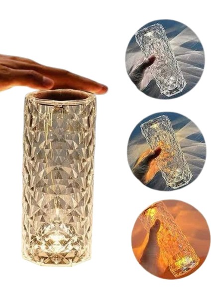 Allzey Kristal Lamba Masa Lambası Şarjlı Masa Lambası Dokunmatik Sensör USB Şarjlı fırsatları