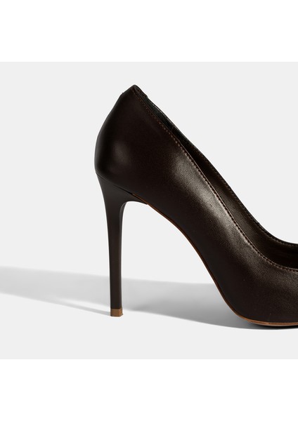 Kadın Kahve Deri Stiletto
