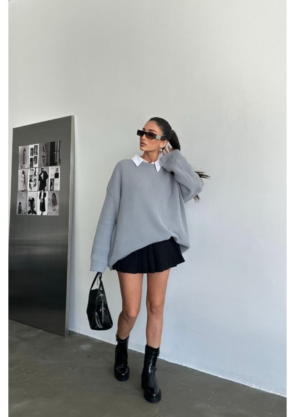 Basic Oversize Ispanyol Kol Triko Kazak AW25KZ0050 modelleri