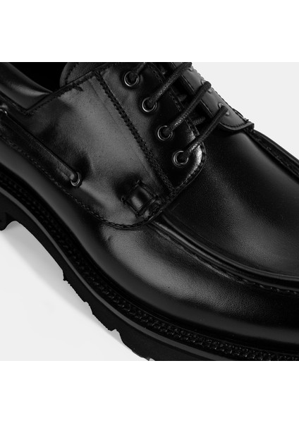 Erkek Siyah Bağcıklı Deri Günlük Ayakkabı