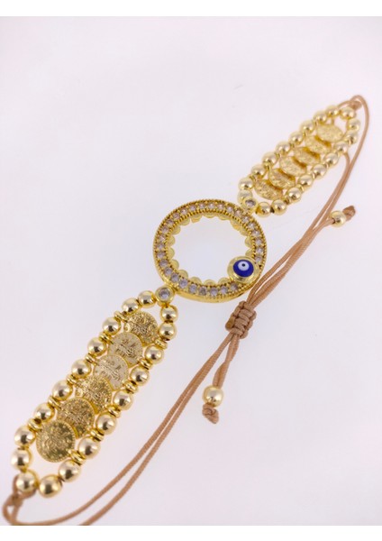 Çeyrek Altıntakmak Için Bileklik Nazarlıklı Altın Kaplama Çerçeveli Liralı