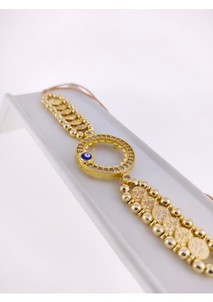 Çeyrek Altıntakmak Için Bileklik Nazarlıklı Altın Kaplama Çerçeveli Liralı modelleri