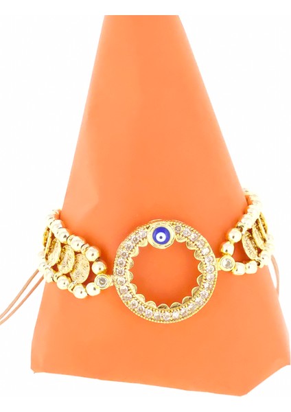 Çeyrek Altıntakmak Için Bileklik Nazarlıklı Altın Kaplama Çerçeveli Liralı