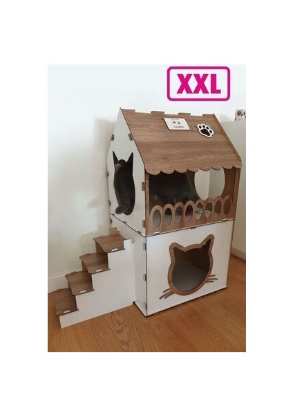 Büyük Kedi Evi Teraslı Kedi Evi 5kg ve Üzeri Kediler Için
