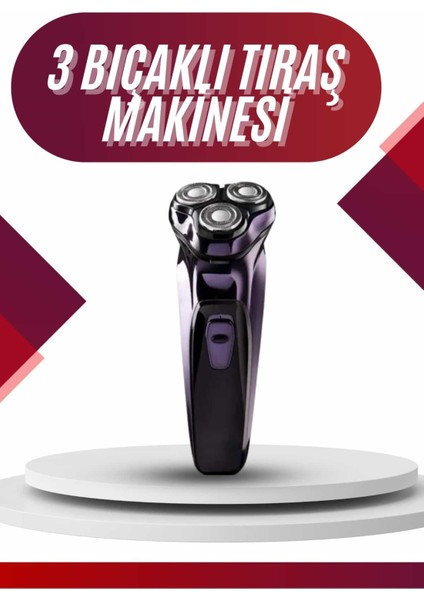Allzey 3 Bıçaklı Döner Başlıklı Sakal Sıfır Alma Tıraş Makinesi Profesyonel Paslanmaz Çelik